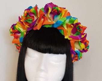 Pride multi coloured rainbow roses crown  headband