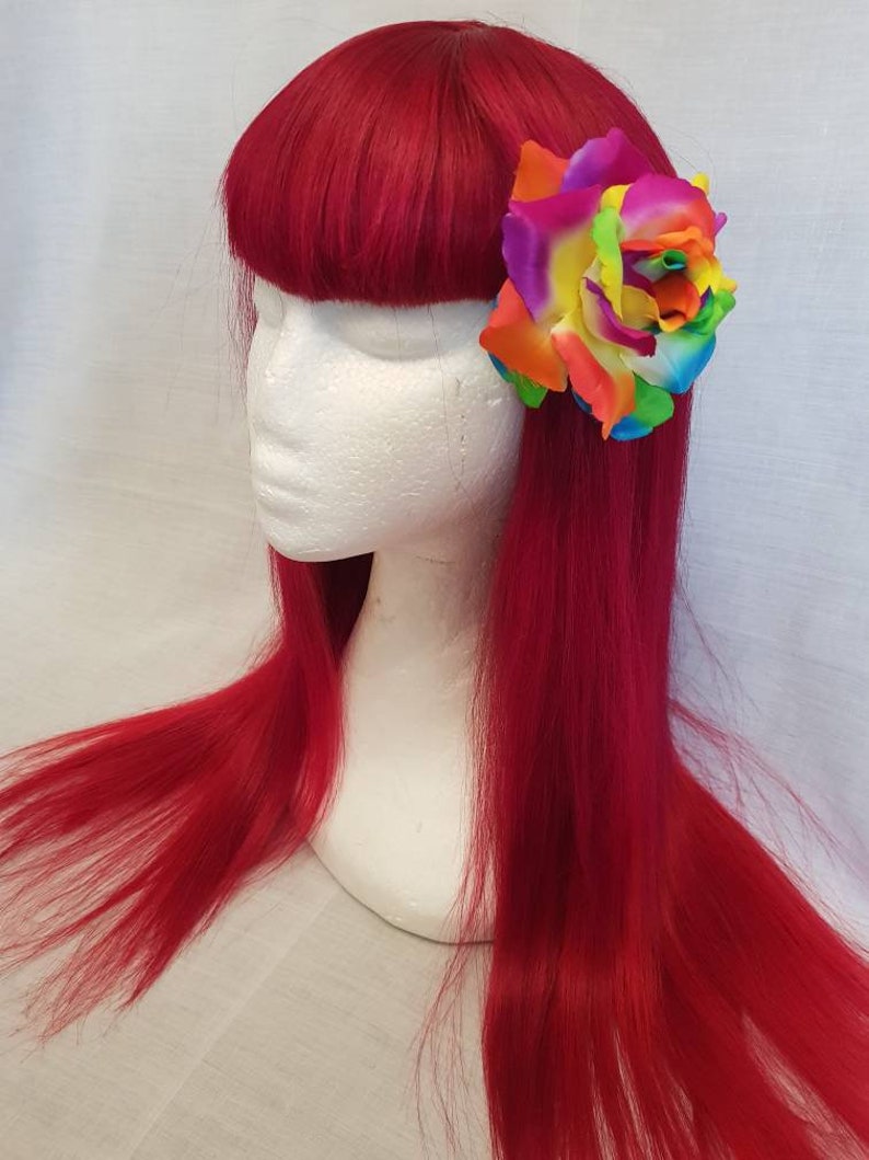 Pride rainbow rose multi coloured hair flower.