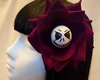Jack Skeleton skull in deep purple XL velvet rose hair clip