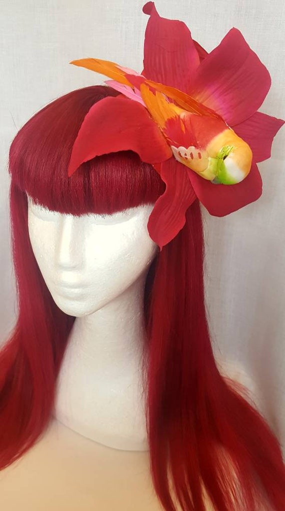 Parrot In Big Pin Up Hair Flower Fascinator Etsy