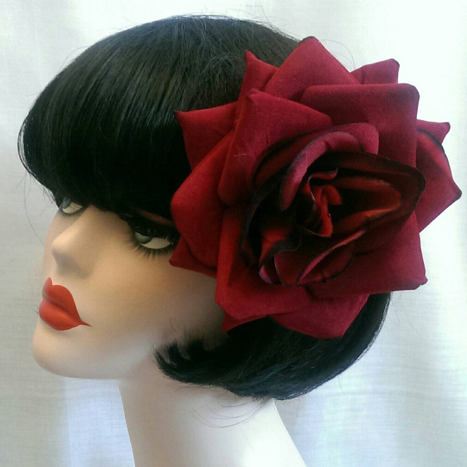 Red XL Velvet Rose Hair Clip Etsy