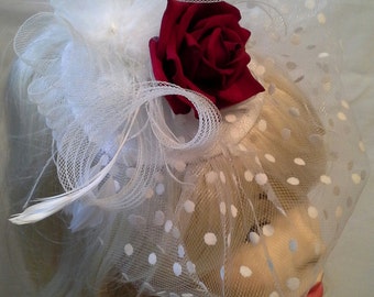 cream and red rose gothic bridal vintage fascinator with veil