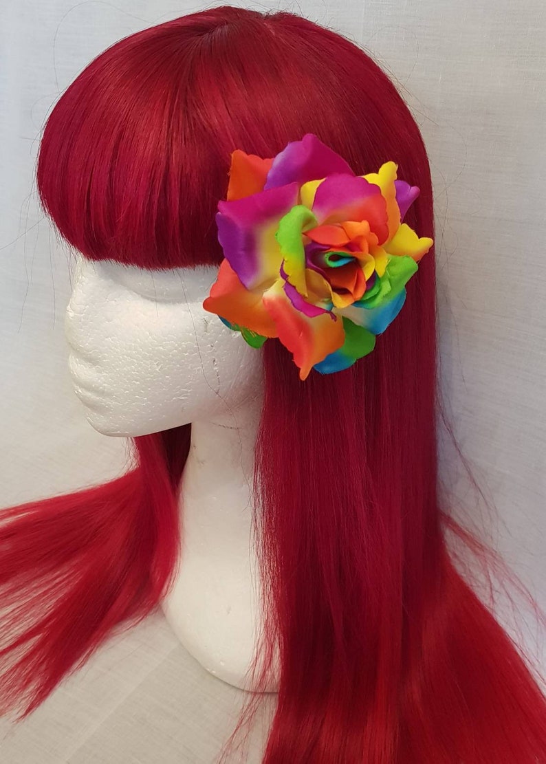 Pride rainbow rose multi coloured hair flower.