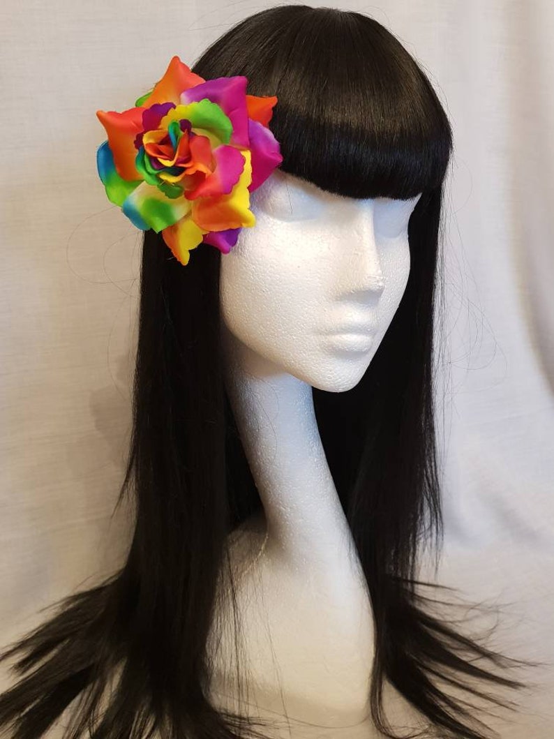 Pride rainbow rose multi coloured hair flower.