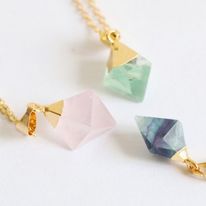 Rose Quartz Necklace, Fluorite necklace, natural crystal necklace, gemstone necklace, quartz necklace, natural stone necklace, gold necklace