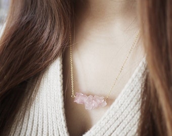 Rose Quartz Necklace, Raw crystal necklace, natural crystal necklace, gemstone necklace, raw quartz necklace, crystal strand, 14k gold fill