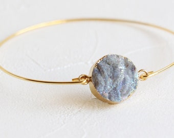 Druzy crystal bracelet, Raw crystal bracelet, bridesmaid gift, quartz bracelet, thin gold bracelet, simple gold cuff bracelet, Dainty