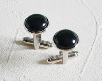 Onyx cufflinks, Gemstone cufflinks, crystal cufflinks, Stone cufflinks, Silver cufflinks, Groomsmen cufflinks, Gift for him