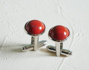 Red jasper cufflinks, Gemstone cufflinks, crystal cufflinks, Stone cufflinks, Silver cufflinks, Groomsmen cufflinks, Gift for him