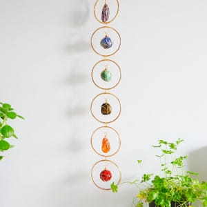 7-Chakra Crystal Hanging, Housewarming Gift, Boho Suncatcher Home Decor, Natural Raw Stones,Healing Crystal Window Hanging, Gemstone healing