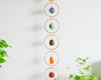 7-Chakra Crystal Hanging, Housewarming Gift, Boho Suncatcher Home Decor, Natural Raw Stones,Healing Crystal Window Hanging, Gemstone healing