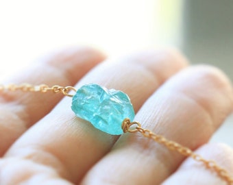 Blue apatite Necklace, Raw crystal necklace, natural crystal necklace, gemstone necklace, raw quartz necklace, natural stone necklace