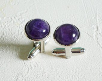 Amethyst cufflinks, Gemstone cufflinks, crystal cufflinks, Stone cufflinks, Silver cufflinks, Groomsmen cufflinks, Gift for him