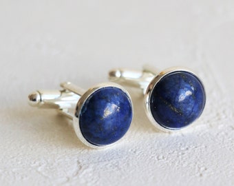 Lapis Lazuli cufflinks, Gemstone cufflinks, crystal cufflinks, Stone cufflinks, Silver cufflinks, Groomsmen cufflinks, Gift for him, wedding