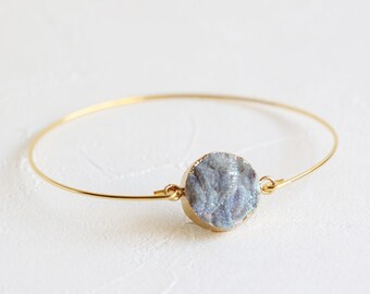 Druzy crystal bracelet, Raw crystal bracelet, bridesmaid gift, quartz bracelet, thin gold bracelet, simple gold cuff bracelet, Dainty