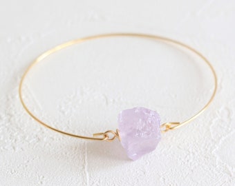 Raw amethyst bracelet, crystal bracelet, bridesmaid gift, quartz bracelet, thin gold bracelet, simple gold cuff bracelet, February bracelet