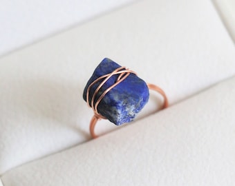 Lapis lazuli ring Crystal ring for women Natural stone ring Crystal Quartz ring Birthstone ring Raw crystal ring Wire wrap ring