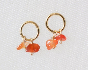 Carnelian earrings, raw crystal earrings, gemstone earrings, raw quartz earrings, rough gemstone earrings, gold circle earrings, stud
