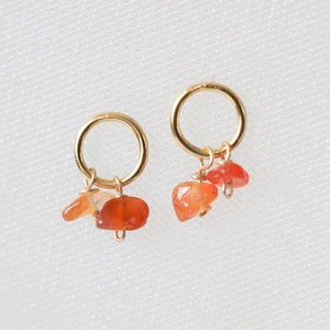 Carnelian earrings, raw crystal earrings, gemstone earrings, raw quartz earrings, rough gemstone earrings, gold circle earrings, stud