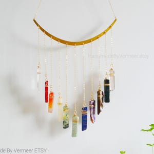 7-Chakra Crystal Hanging, Housewarming Gift, Boho Suncatcher Home Decor, Natural Raw Stones,Healing Crystal Window Hanging, Gemstone healing
