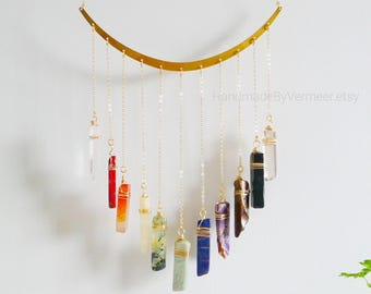 7-Chakra Crystal Hanging, Housewarming Gift, Boho Suncatcher Home Decor, Natural Raw Stones,Healing Crystal Window Hanging, Gemstone healing