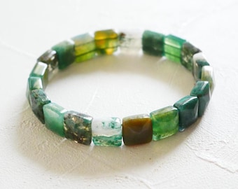 Bracciale elastico in agata muschiata verde, bracciale di cristallo, bracciale elastico con perline, bracciale da donna con pietre preziose, gioielli curativi