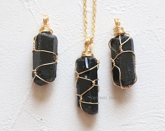 Black Tourmaline Necklace, Raw crystal necklace, natural crystal necklace, gemstone necklace, raw quartz necklace, natural stone necklace