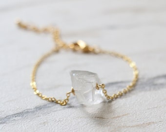 Ruwe kristallen armband Stenen armband Kwartsarmband Edelsteenarmband Kleine kristallen armband helende kristallen Sierlijk kristal 14k gouden vulling