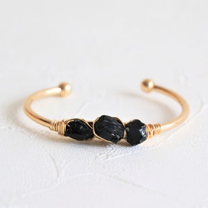 Raw black tourmaline bracelet, Raw crystal bracelet, raw quartz bracelet, gold black tourmaline bracelet, gold cuff bracelet for women