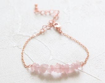 Rose quartz bracelet, rose gold bracelet, Gemstone bracelet, crystal bracelet, bridesmaid gift, quartz bracelet, rose gold bracelet dainty