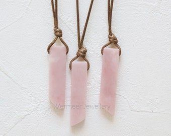 Pink opal necklace, Crystal cord necklace, Raw Crystal necklace, Natural stone necklace, women choker, wax cord crystal necklace adjustable