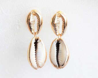 Shell dangle earrings, Sea shell earrings, beach earrings, boho earrings, natural shell earrings, shell earrings gold plated, beach jewelry
