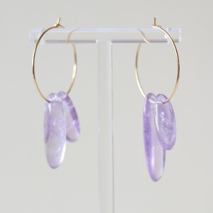 Amethyst hoop earrings, raw crystal earrings, gemstone earrings, raw quartz earrings, crystal hoop earrings, crystal dangle earring image 2