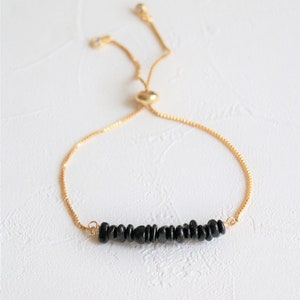 Black tourmaline bracelet, Gemstone bracelet, crystal bracelet, sliding bracelet, Minimalist bracelet, Dainty bracelet, Adjustable bracelet