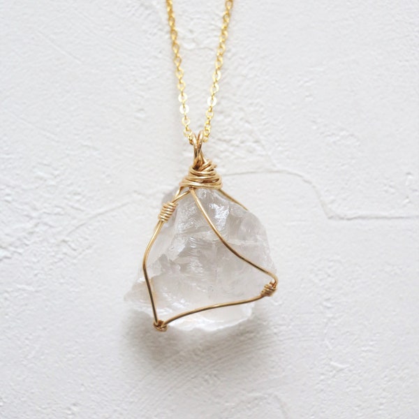 White Quartz Necklace, Raw crystal necklace, natural crystal necklace, gemstone necklace, raw quartz necklace, crystal necklace wire wrapped