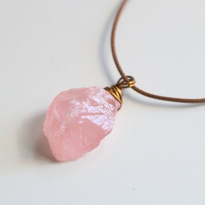 Raw Crystal necklace, Rose Quartz Necklace, Crystal cord necklace, gemstone necklace, raw quartz necklace, crystal necklace wire wrapped
