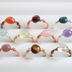 Crystal ring for women Natural stone ring Crystal Quartz ring Birthstone Stacking rings Raw crystal ring Wire wrap ring Healing stone ring