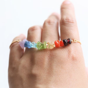 7 Chakra bracelet, rainbow bracelet, yoga bracelet, raw crystal bracelet, adjustable bracelet, sliding bracelet, gold silver rose gold image 3