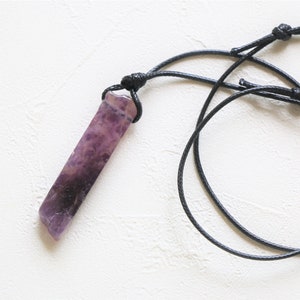 Amethyst necklace, Crystal cord necklace, Raw Crystal necklace, Natural stone necklace, men choker, wax cord crystal necklace adjustable