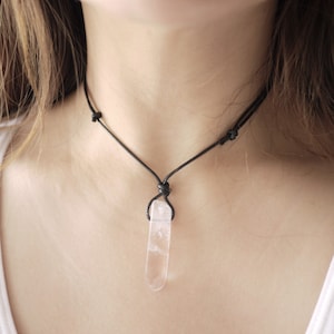 Crystal necklace, Wax cord necklace, Raw Crystal necklace, Natural stone necklace, crystal choker, men choker, wax cord crystal necklace