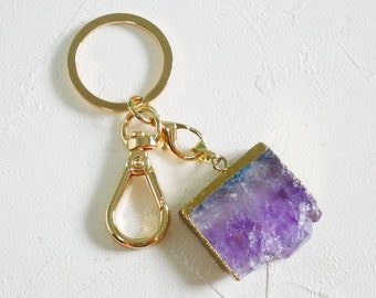 Amethyst Schlüsselanhänger, Kristall Schlüsselanhänger, Edelstein Schlüsselanhänger, Boho Schlüsselanhänger, Naturstein Schlüsselanhänger, Rohkristall, Kristall Geschenk, Kristallheilung