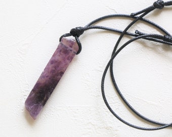 Amethyst necklace, Crystal cord necklace, Raw Crystal necklace, Natural stone necklace, men choker, wax cord crystal necklace adjustable