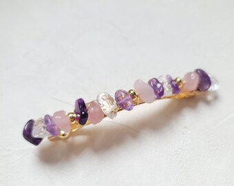 Amethyst hair clip, Rose quartz hair clip, crystal Barrette clip, gemstone hair accessory, raw crystal hair accessory, wedding hair comb