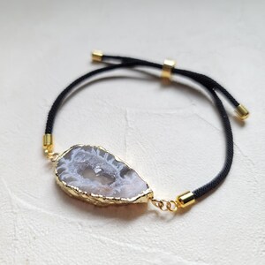 Agate geode bracelet, druzy bracelet, adjustable bracelet, Gemstone bracelet, raw crystal bracelet, cord bracelet, rope bracelet women gold