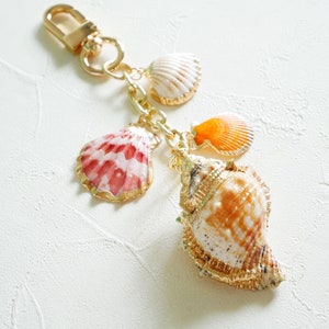 Sea shell keychain, Gold Shell keychain, natural seashell, ocean gift, bag charm, beach wedding, beach gift, shell bag accessory