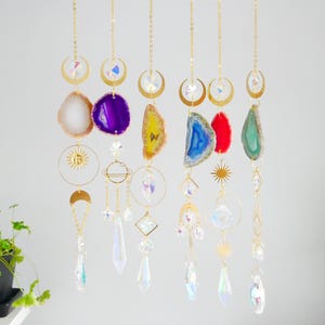 7-Chakra Crystal Hanging, Housewarming Gift, Boho Suncatcher Home Decor, Natural Raw Stones,Healing Crystal Window Hanging, Gemstone healing