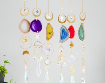 7-Chakra Crystal Hanging, Housewarming Gift, Boho Suncatcher Home Decor, Natural Raw Stones,Healing Crystal Window Hanging, Gemstone healing