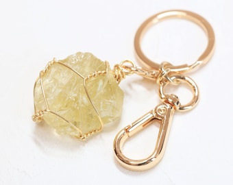 Yellow apatite keychain, Stone keychain, gemstone keychain, natural stone keychain, raw crystal, crystal gift, crystal healing