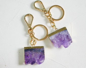 Amethyst Schlüsselanhänger, Kristall Schlüsselanhänger, Edelstein Schlüsselanhänger, Boho Schlüsselanhänger, Naturstein Schlüsselanhänger, Rohkristall, Kristall Geschenk, Kristallheilung