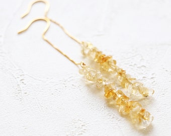 Citrine earrings, raw crystal earrings, gemstone earrings, threader earrings crystal, crystal dangle earrings, November birthstone jewelry